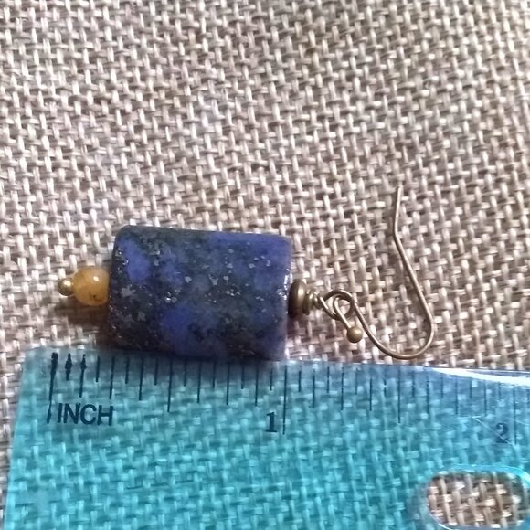 Minimalist! Night Sky + Stars! Deep Blue Speckled Jasper Earrings - Picture 6 of 7